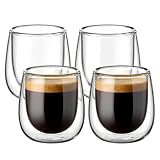 glastal 4 * 100ml (4oz) Tazas de Café de Cristal, Vasos de Espresso de Doble Pared Transparente,Tazas de Vidrio Borosilicato para Té, Café
