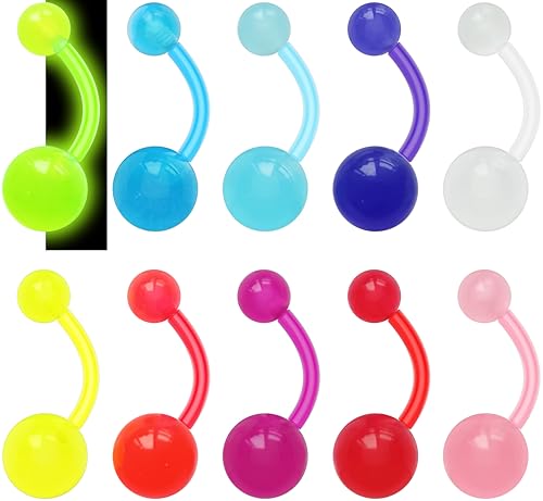 WildVibe Plastic Belly Button Rings Clear for Sports - Invisible 14g Belly Button Ring Plastic Piercing Retainers - Hypoallergenic Navel Jewelry Bioflex Navel Rings 8pc Pack for Women