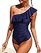 Xnova Estivo Costume Intero da Bagno Donna con Una Spalla, Costumi Interi Piscina Contenitivi Pancia Piatta, Backless Vintage Swimsuit Sportivo Swimwear Beachwear(Blu, L)