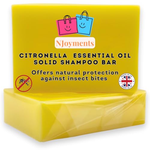 NJoyments Citronella Essential Oil Solid Shampoo Bar | Soap Bag Included | Natural Mosquito Repellent | Nourishes and Promotes Healthy Strong Hair | Reduces Dandruff Head Lice | For Men and Women