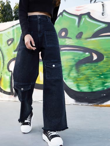 Image of Noh.Voh - SASSAFRAS Kids Black Acid Wash Raw Hem Straight Jeans