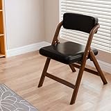 Artiz Silla Plegable con Respaldo Ergonómico, Silla De Cocina Portátil Y Compacta, De Cuero Sintético, Ideal para El Hogar, El Comedor, Fiestas, Camping Y como Asiento Adicional.(Black - Walnut - B)