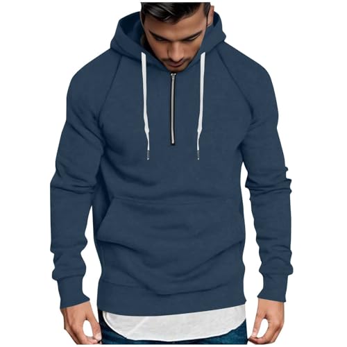 Hoodies for Men Quater Zip Up Long Sleeve Fleece Sweatshirt Drawstring Hooded Pullover with Pockets 2025