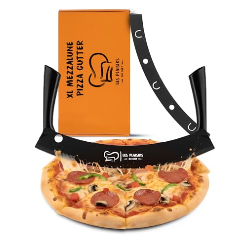 Les Plaisirs Du Chef- Coupe-Pizza Professionnel 35,5 cm Anti-Adhésif – Roulette Pizza Noire en Acier Inoxydable Revêtu • Couteau à Pizza Ergonomique &...