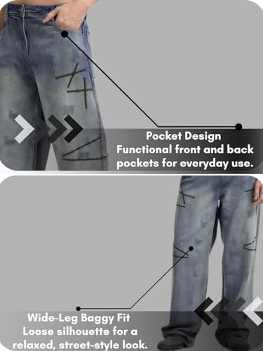 Image of GRECIILOOKS Baggy Jeans for Men | Mens Wide Leg Relax Fit Jeans | Baggy Jean's for Boys | Oversized Jean's for Everyday Streetwear