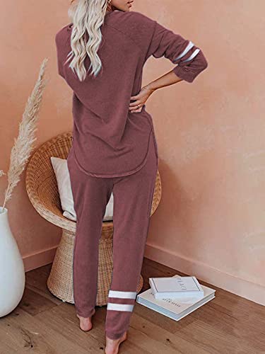 Faroro Women Loungewear Pajama Sets Pullover 2 Pieces Pj Set Nightwear Sleepwear Sweatsuits With Pockets Wine thumb #1