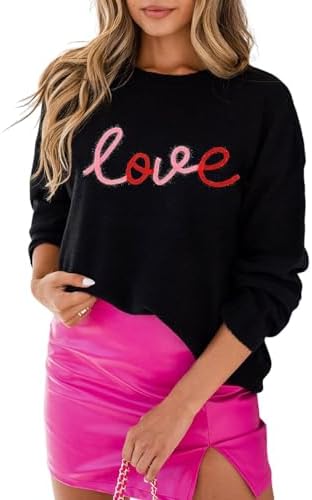 SELINK Women's Valentines Sweater Crew Neck XOXO Heart Print Casu...