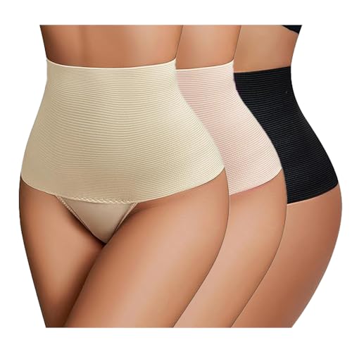 KOEMCY Bragas sin Costuras Mujer 3 Piezas Braga Faja Reductora Abdomen Braguitas Moldeadoras Cintura Alta Thong Shapewear Barriga Body Shaper (XL)