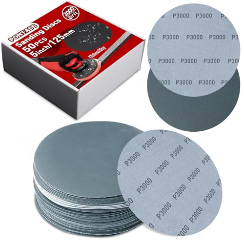 50 Piezas Discos de Lija de 125mm, Discos de Lijado en Seco y Húmedo,Sin Agujeros Papel de Lija Abrasivos Papel de Lija de Carburo de Silicio 3000 Granos, para Pulir Madera, Metal, Coche