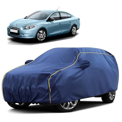 Image of Sulfar 100% Water Resistant Car Body Cover Compatible with Mirror for Renault Fluence (Triple Stitched, Full Bottom Elastic, Blue Taffeta with Yellow Piping)
