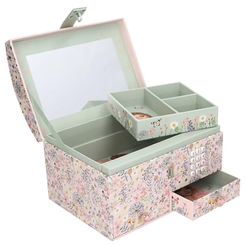 Depesche 13579 TOPModel Summer Feeling - Großes Schmuckkästchen in Rosa, mit Model Motiv und floralen Details, Schmuckbox mit Code, Sound und Spiegel