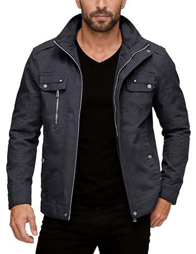Image of wantdo Men's Cotton Lightweight Military Jacket Casual Windbreaker | Zipper and Snap Closure,Windproof,Stand Collar,Regular Fit,Versatile Outerwear,Spring Fall Daily Wear