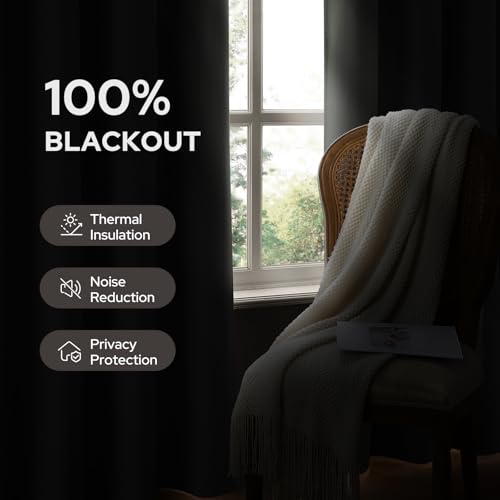Image of HOMEIDEAS 100% Blackout Sage Green Linen Curtains 52W x 63L 2 Panels