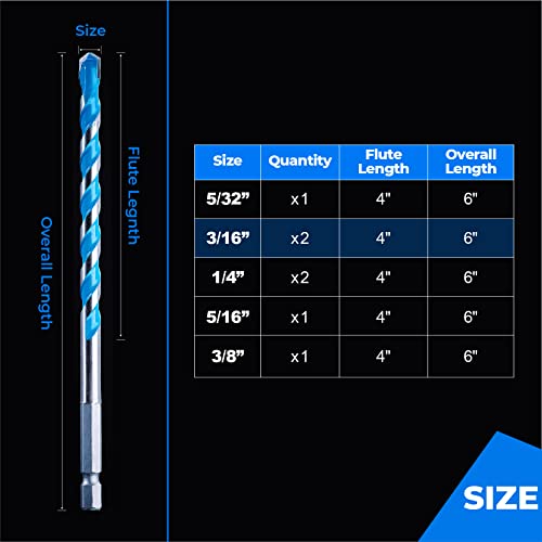 Image of toolant 3 /16 inch Concrete Drill Bit Set & Masonry Drill Bit Set, Shockproof Hex Shank Hammer Drill Bit Set for Glass /Brick /Plastic /Cement /Tile, Industrial Strength Carbide Drill Bit Tip 1 /4 inch Box of 10