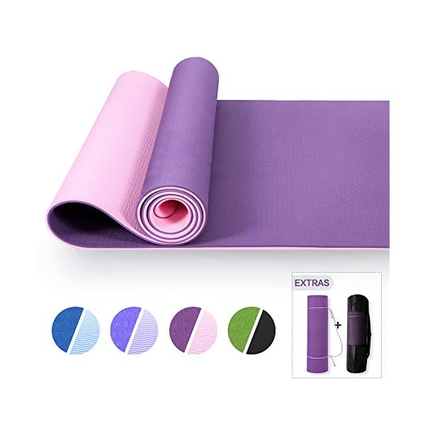 Yoga Mat Non Slip Textured Surface Eco Friendly Yoga Matt with Carrying Strap, Thick Exercise & Workout Mat for Yoga, Pilates and Fitness,purple/pink(72"x 24"x 6mm)