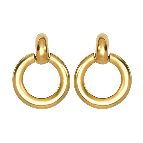 Kenneth Jay Lane Satin Gold Round Doorknocker Clip On Earrings