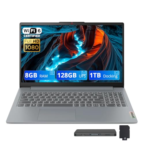 Image of Lenovo IdeaPad Slim 3 15.6 inch FHD Laptop, Intel Core i3-N305, 8GB LPDDR5, 1.12TB Storage(128GB UFS+1TB Docking Station Set), Intel UHD Graphics, Numeric Keypad, WiFi 6, Windows 11 Home, Grey