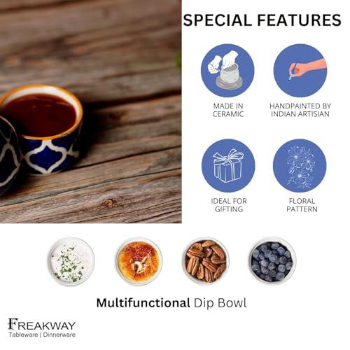 Image of Handpainted Moroccan /Umrao Pattern Ceramic Dip Bowl /Chutney Bowl /Pickle Bowl /Sauce Bowl /Small Katori Set in Round Shape (40 ML, Small, Set of 2)