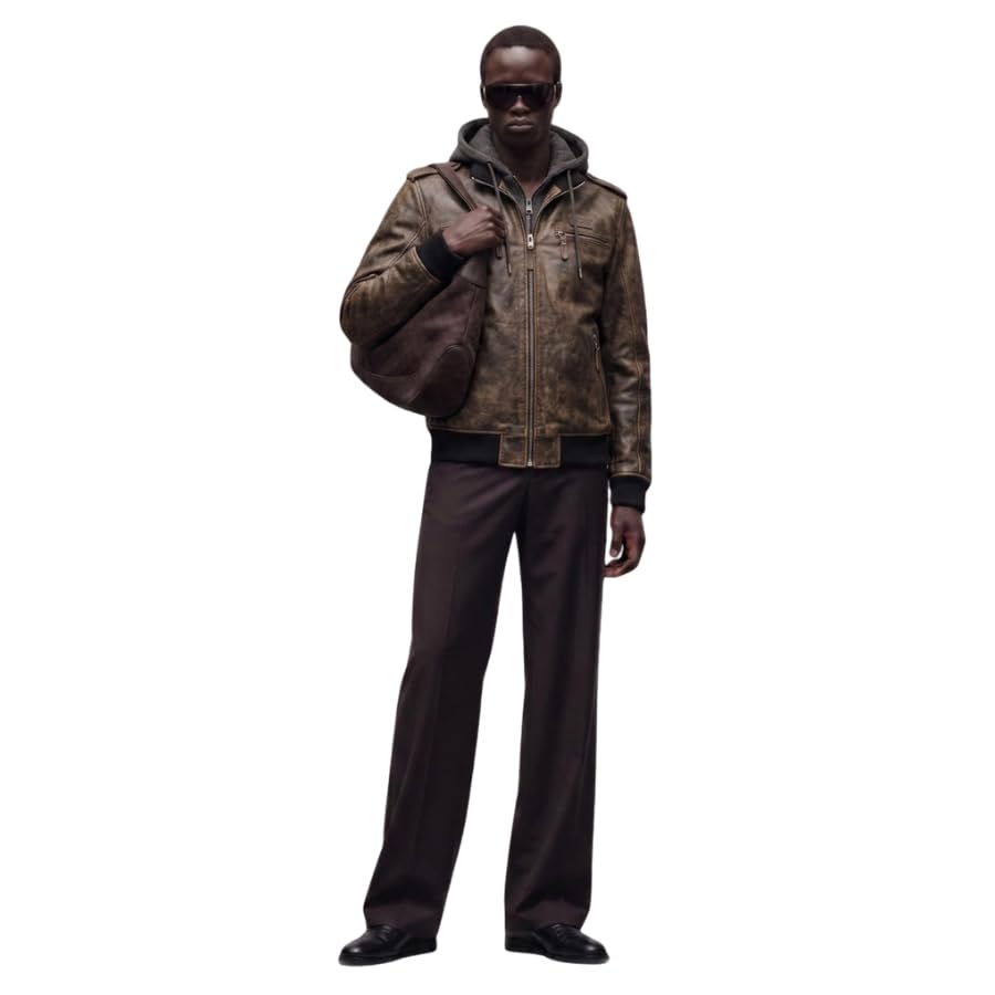 Chaqueta biker de cuero anilina vintage para hombre miniatura 2