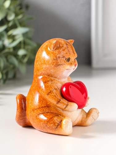 Image of AUGEN Polyresin Kitten Heart Statue Showpiece for Home Decor Decoration and Gifting (1767F5, 12cm)