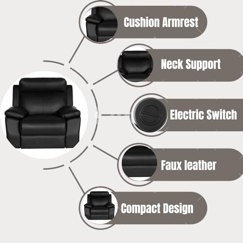 Image of Recliner Sofa Electric Single seat Chair in Leatherette with 5 Years Warranty Power Reclining Couch Modern & Stylish Living Room Automatic recliners Comfy Lumbar Support for Sleep