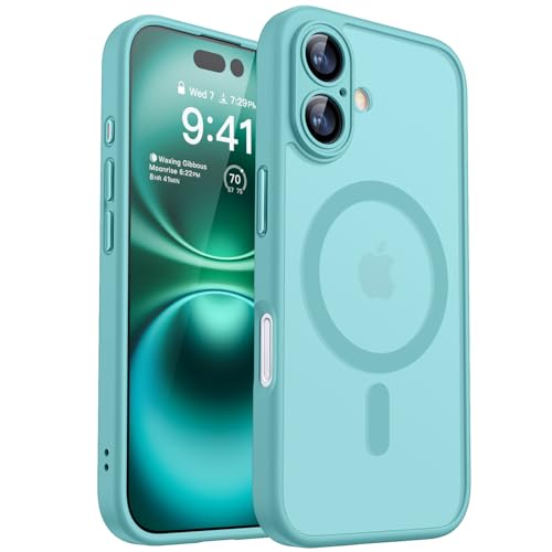 Image of CANSHN Magnetic for iPhone 16 Plus Case, Upgraded [Full Camera Protection] [Compatible with Magsafe] [Translucent Matte] Shockproof Protective Phone Case for iPhone 16 Plus - Teal