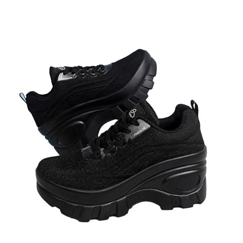 Women's Chunky Platform Comfort Orthopedic Wedge Walking Shoes Fashion Sneakers Knitted Breathable Lace Up Lug Sole Casual Non-Slip Work Shoes4