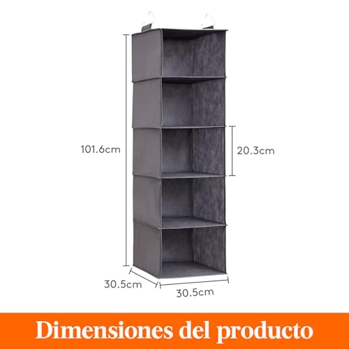 Miniatura 3 de Lifewit Organizador Armario Colgante Con 5 Estantes Y 2 Ganchos Fuertes, Estantes De Almacenamiento Para Armario, Organizador Plegable, Almacenamiento De Ropa, 102 Cm H , Gris, 2 Piezas