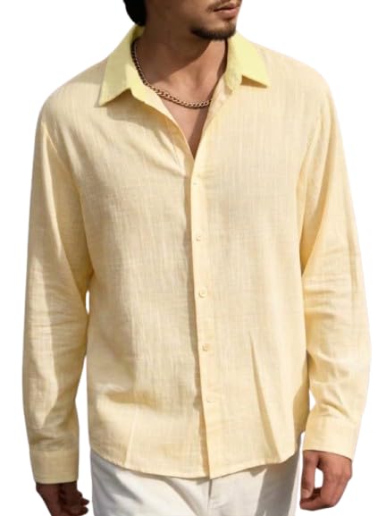 Men's Linen Relaxed Fit Shirt | Plain Casual Summer fit | Full Sleeve Lightweight Breathable Button-Down Shirt | Stylish Everyday Wear-picture-40