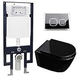 WC-Komplettpaket 21: WC B-8030 in Schwarz und Soft-Close Sitz mit Vorwandelement G3008 und Betätigungsplatte vorne, Betätigungsplatte:Modell schwarz Glas
