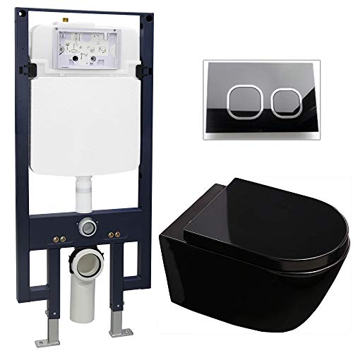 WC suspendu offre spéciale pack économique 21: B-8030 noir - bâti-support G3008 avec plaque de déclenchement à choix, Plaque de déclenchement:Modèle verre noir