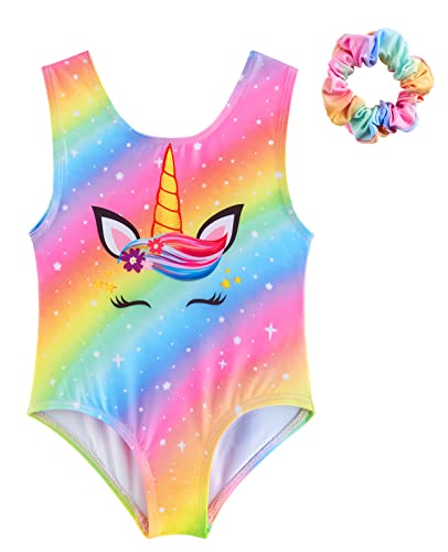 WAWSAM Justaucorps de Gymnastique pour Filles Enfants Ballet Justaucorps avec Chouchou Justaucorps de Danse Licorne Arcenciel Sans Manches pour Justaucorps Classe de Tumbling (arc en ciel, 4-5 ans) Cover