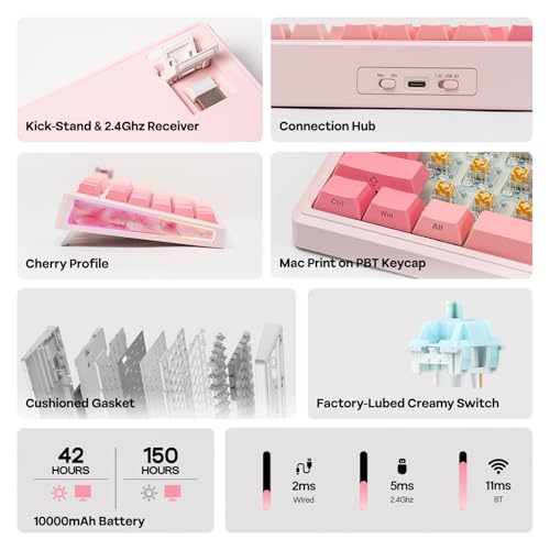 Image of EPOMAKER TH80 V2 PRO Wireless Gaming Keyboard with Screen&Knob, 10000mAh, 2.4Ghz /BT /USB-C, RGB, Hot Swap, Custom Driver, NKRO, PBT Keycap, Mechanical Keyboard for PC /Mac (Pink, Creamy Jade)