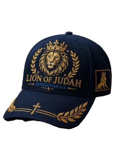Lion of Judah Hat Christian Jesus Faith Baseball Cap Yeshua Lion of Judah Christian Cross Lions Art Hats Vintage Religious Bible Verse King of Kings Sun Caps Unisex Revelation 5:5