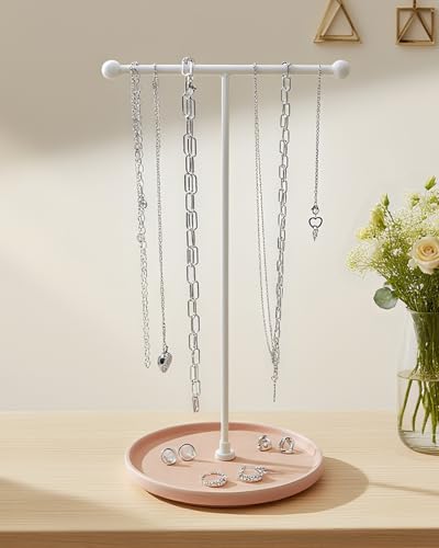 VROOMIUM Necklace Holder with Ceramic Base,1FT Height Stand,Cir.Pink