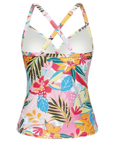 Women Tankini Bathing Suit Top - Twist Front V Neck Swim Top Only Ruched Tummy Control No Bottom 20253