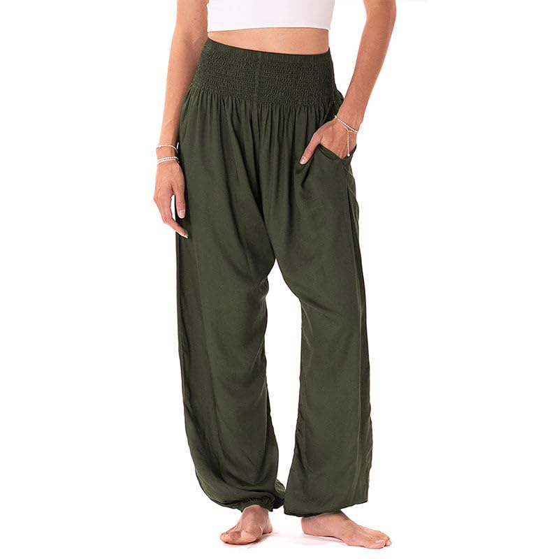 Image of Lotus and Luna Women's Harem Pants Thai Pants for Beach & Lounge High Waisted Flowy Boho Pants Genie Pants Yoga Pants