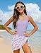 Tomolant Girls Swimsuit, Girls Bathing Suits Size 14-16 Halter Neck One Piece Bathing Suit with Tropical Printed Cover Up Skirt Adjustable Strap Teen Swimsuits Swimwear Set Light Purple