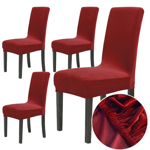 Chickw1 Stuhlhussen 4er Set Samt Stuhlhussen für Schwingstühle, Esszimmerstühle Hussen Für Hochzeit, Hotel, Küche, Bankett, Partys...