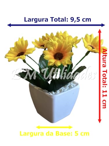 Kit Com 3 Mini Arranjos De Girassóis No Vasinho Quadrado Permanente Flores Artificiais