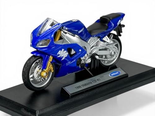 Welly Modelo Moto Compatible con Yamaha YZF-R1 1999 Azul Con Base 1:18 1/18 Modelo Metal El Cast Nuevo en Caja