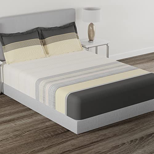 Image of myTrident Home Essential Stripe Collection 144 TC, 100% Cotton Bedsheet with 2 Pillow Cover, King Size - 274 x 274 cm, Mott