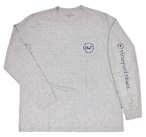 Vineyard Vines Men's Long Sleeve Bay Floral Whale Dot Pocket Tee (XX-Large, Gray Heather)
