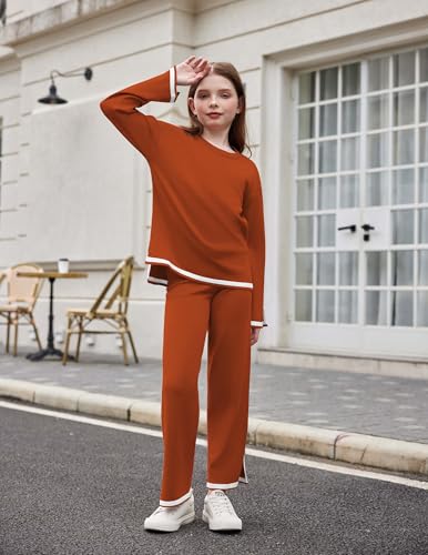 Image of Arshiner Girl's 2 Piece Outfits Long Sleeve Knit Pullover Sweater Tops Wide Leg Pants Casual Fall Sets Tracksuits