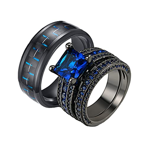 Bague acier inoxydable et fibre de carbone avec zircones bleues élégantes KnSam