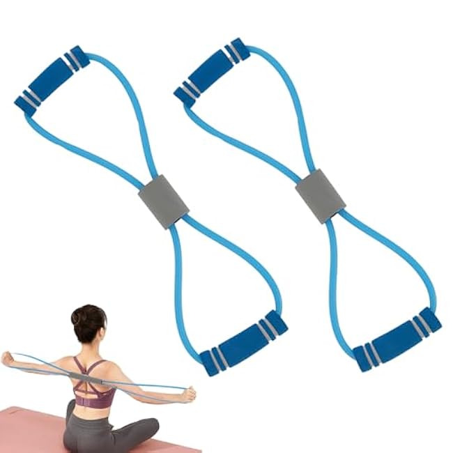 2 Pcs Figure 8 Resistance Band, Resistance Band with Handles, Suitable for Full Body Exercise, Strength Training, Flexibility, Exercise Elastic Rope, Suitable for Home, Gym (Blue)