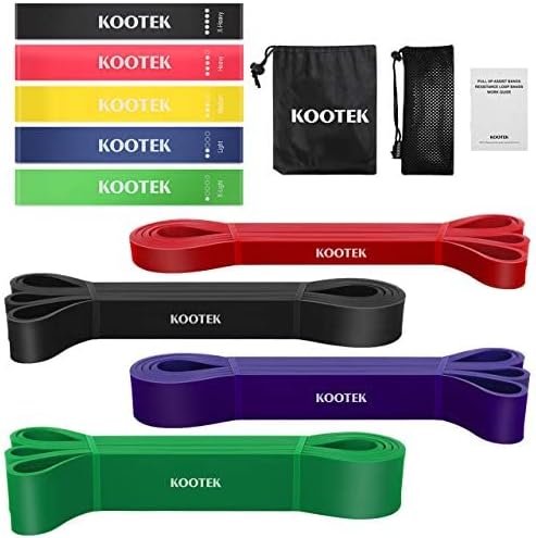 Kootek 11Pcs Resistance Bands Home Workout Set - 4 Pull Up Assist Bands with 5 Loop Exercise Band Heavy Duty Powerlifting Strength Training Fitness Equipment for Body Stretching with Guide Book