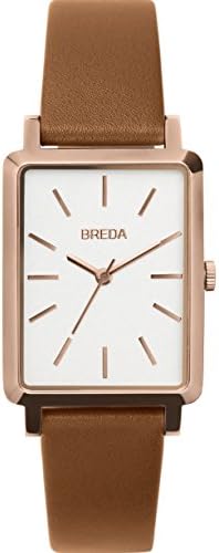 BREDA ‘BAER’ 1729d Rose Gold Rectangle Fashion Analog Display Quartz with Brown Leather Strap Wrist Watch, 26mm
