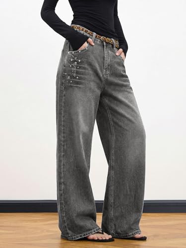 Image of EMMIOL Women Hip Hop 90s Vintage Baggy Jeans Denim Pants Mid Waist Jeans