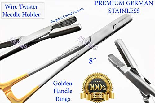 German Premium TC Wire Twister Needle Holder W/Gold Rings 8